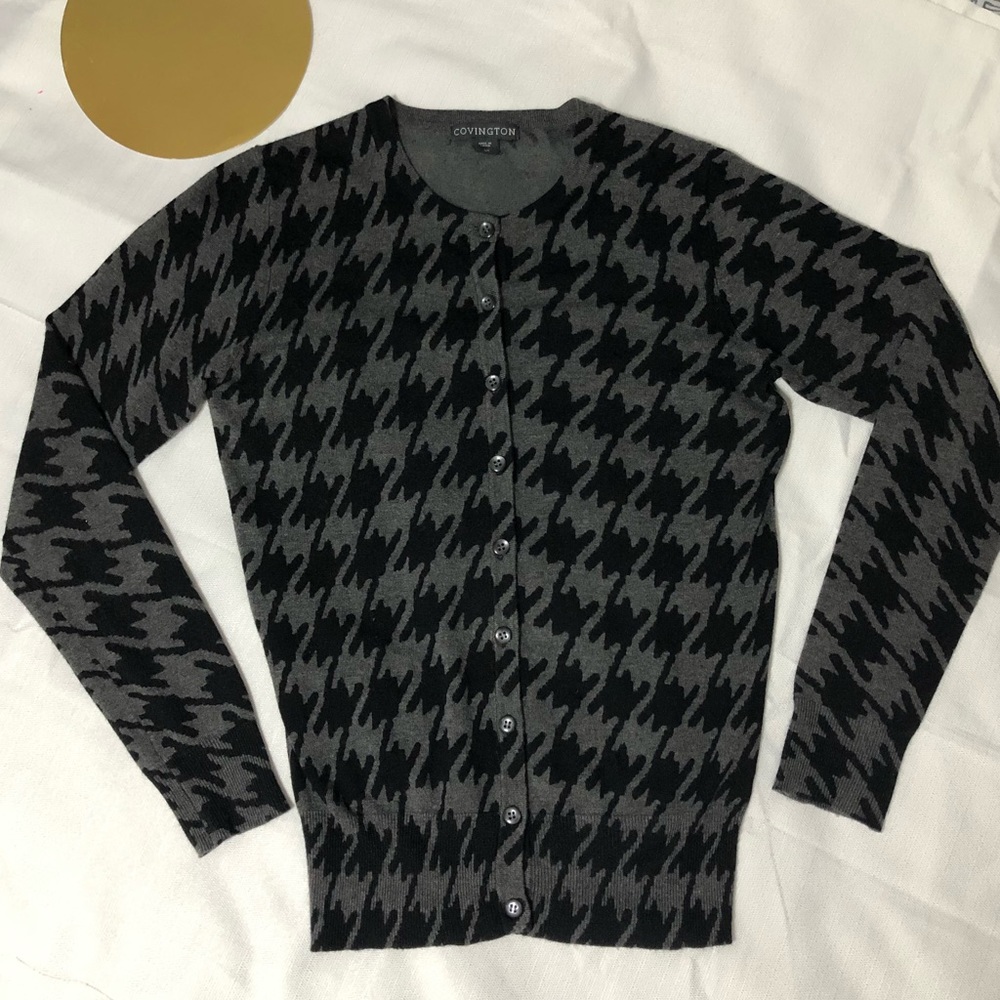 COVINGTON Houndstooth Cardigan Black & Gray Small